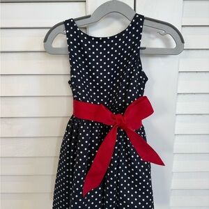 Ralph Lauren Navy Polka Dot Dress with Red Bow
